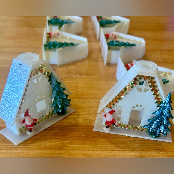 9 Vintage Mid Century Alpine Village Plastic Glitter Cottage Christmas Decor - Picture 2 of 9